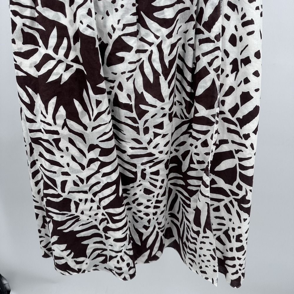 Maggy London Brown White Tropical Leaf Print Cotton Empire Waist Dress Womens 10 - Picture 5 of 9